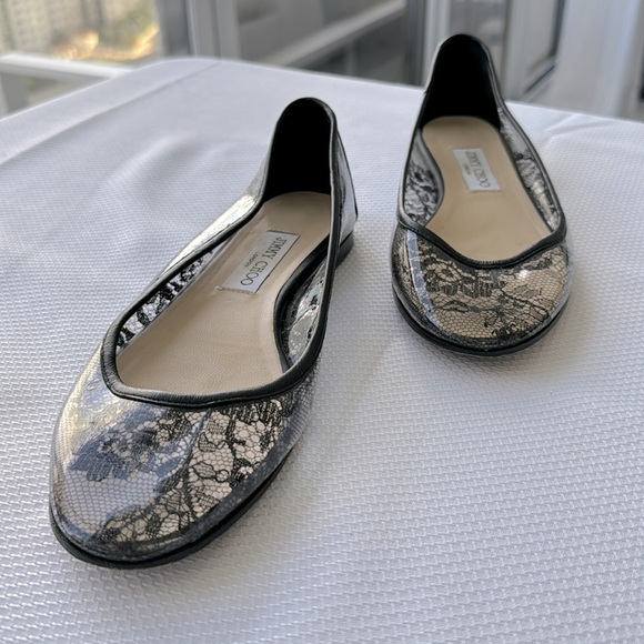 Jimmy choo black lace print ballet flats size 39.5 - Picture 7 of 7